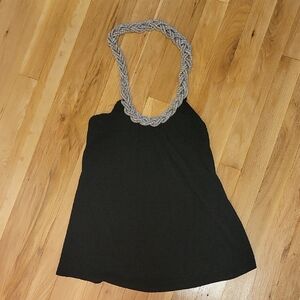 Charlotte Russe Black Tank Top with Braided Silver Neckline